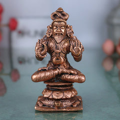 Copper Agastya Idol Agathiyar Murti, Tamra Agasthiar Statue, Agastya Rishi Vigraham for Pooja, Temple & Home Decor, Brown, 3.5 Inch, 1 Piece