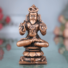 Copper Agastya Idol, Agathiyar Siddhar Murti, Tamra Agasthiar Statue, Agastya Maharishi Vigraham for Puja & Home Decor, Brown, 3.5 Inch, 1 Piece