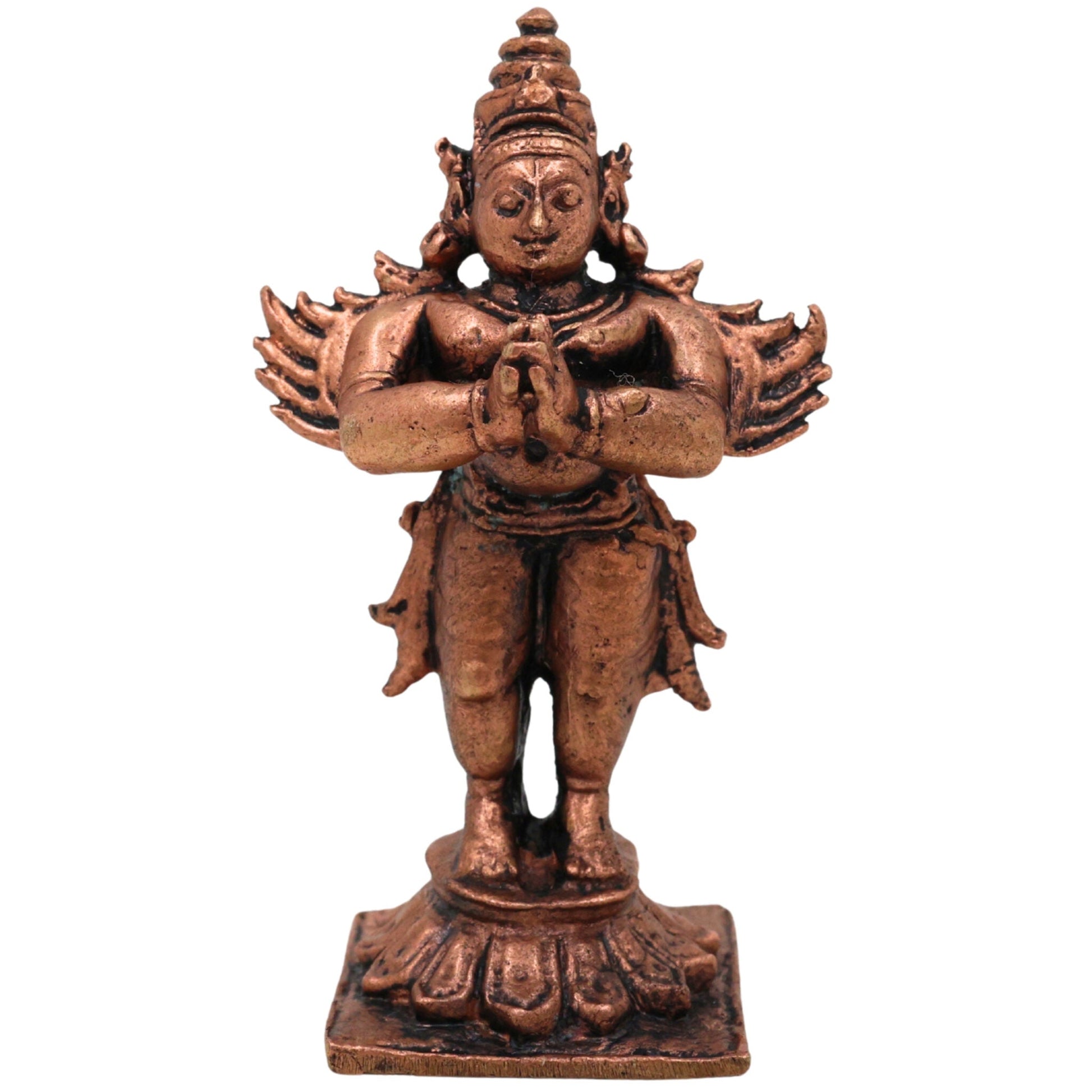 Copper Garuda Dev Idol,Tamra Garuda Murti, Vishnu Vahana Pakshiraja Statue, Suparna Vainateya Tamraloha Garuda Bhagwan for Pooja, Temple & Home Decor, Brown, 3 Inch, 1 Piece