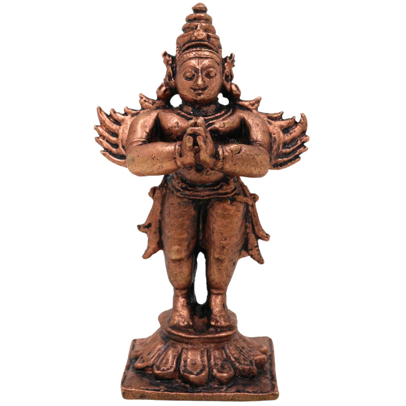 Copper Garuda Dev Idol,Tamra Garuda Murti, Vishnu Vahana Pakshiraja Statue, Suparna Vainateya Tamraloha Garuda Bhagwan for Pooja, Temple & Home Decor, Brown, 3 Inch, 1 Piece