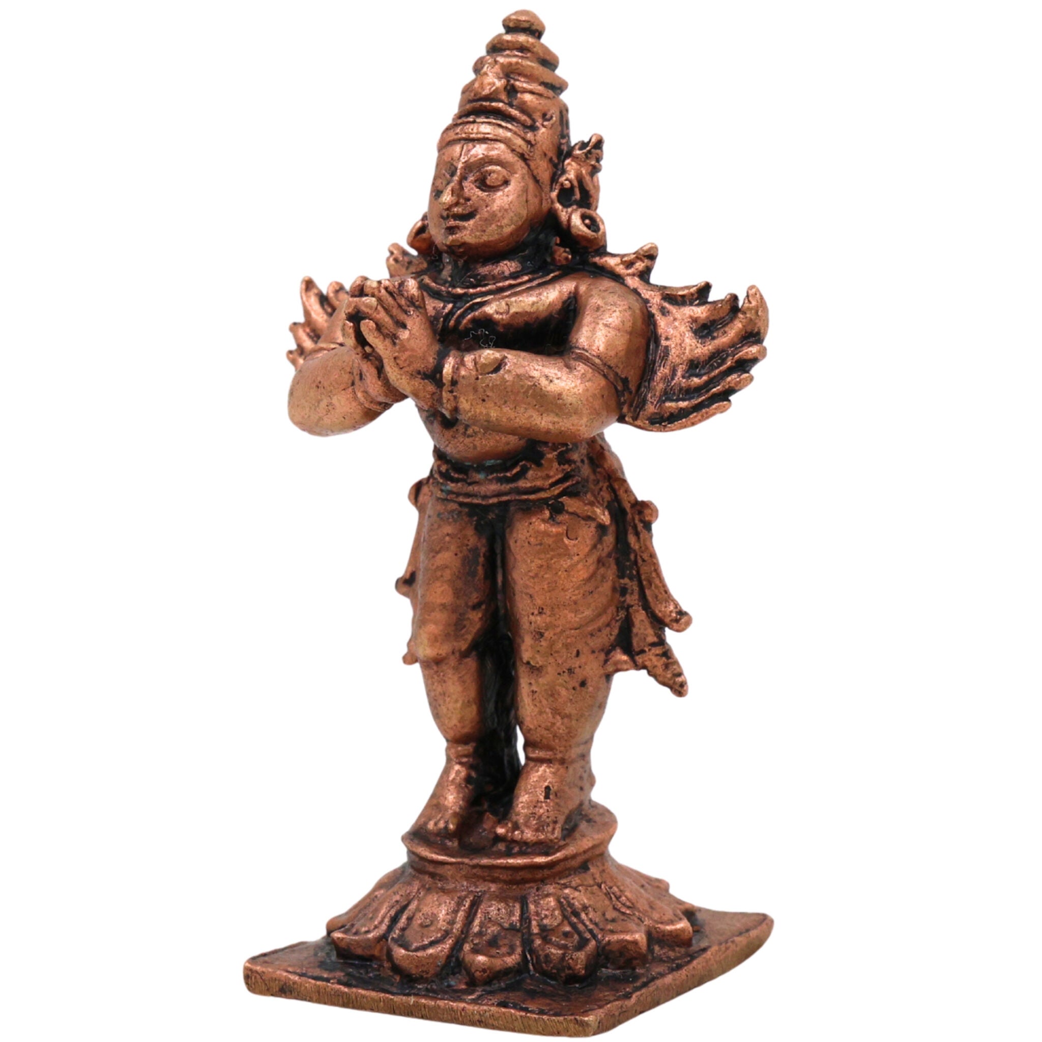 Copper Garuda Dev Idol,Tamra Garuda Murti, Vishnu Vahana Pakshiraja Statue, Suparna Vainateya Tamraloha Garuda Bhagwan for Pooja, Temple & Home Decor, Brown, 3 Inch, 1 Piece