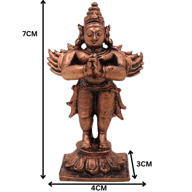 Copper Garuda Dev Idol,Tamra Garuda Murti, Vishnu Vahana Pakshiraja Statue, Suparna Vainateya Tamraloha Garuda Bhagwan for Pooja, Temple & Home Decor, Brown, 3 Inch, 1 Piece
