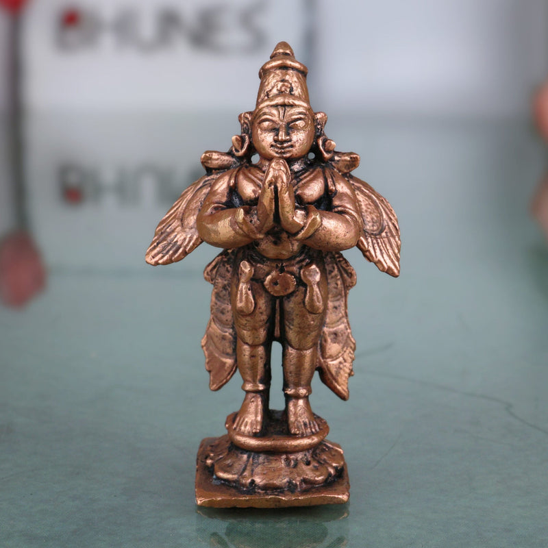 Copper Garuda Dev Idol, Tamra Garuda Murti, Vishnu Vahana Pakshiraja Statue, Tamraloha Garuda Devta | Handcrafted Garuda Bhagwan Murti for Pooja & Home Decor, Brown, 2.5 Inch, 1 Piece