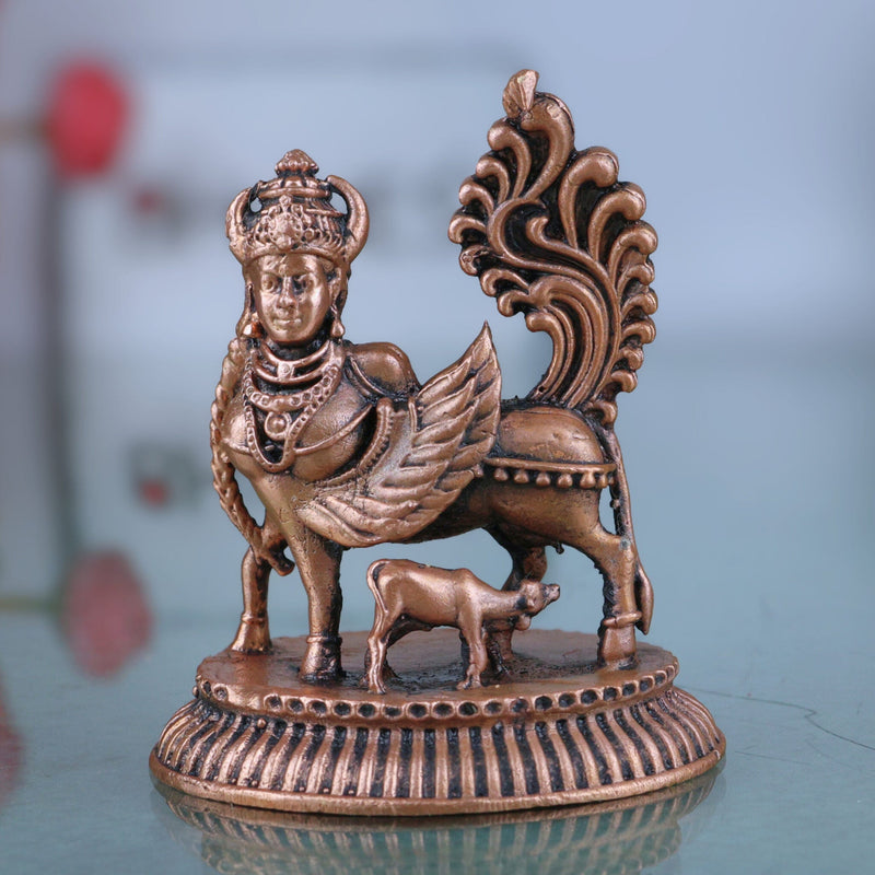 Copper Kamadhenu Idol, Tamra Gomata Cow Statue, Thamira Surabhi Nandini Murti for Pooja, Home Decor & Divine, Brown, 2.5 Inch, 1 Piece