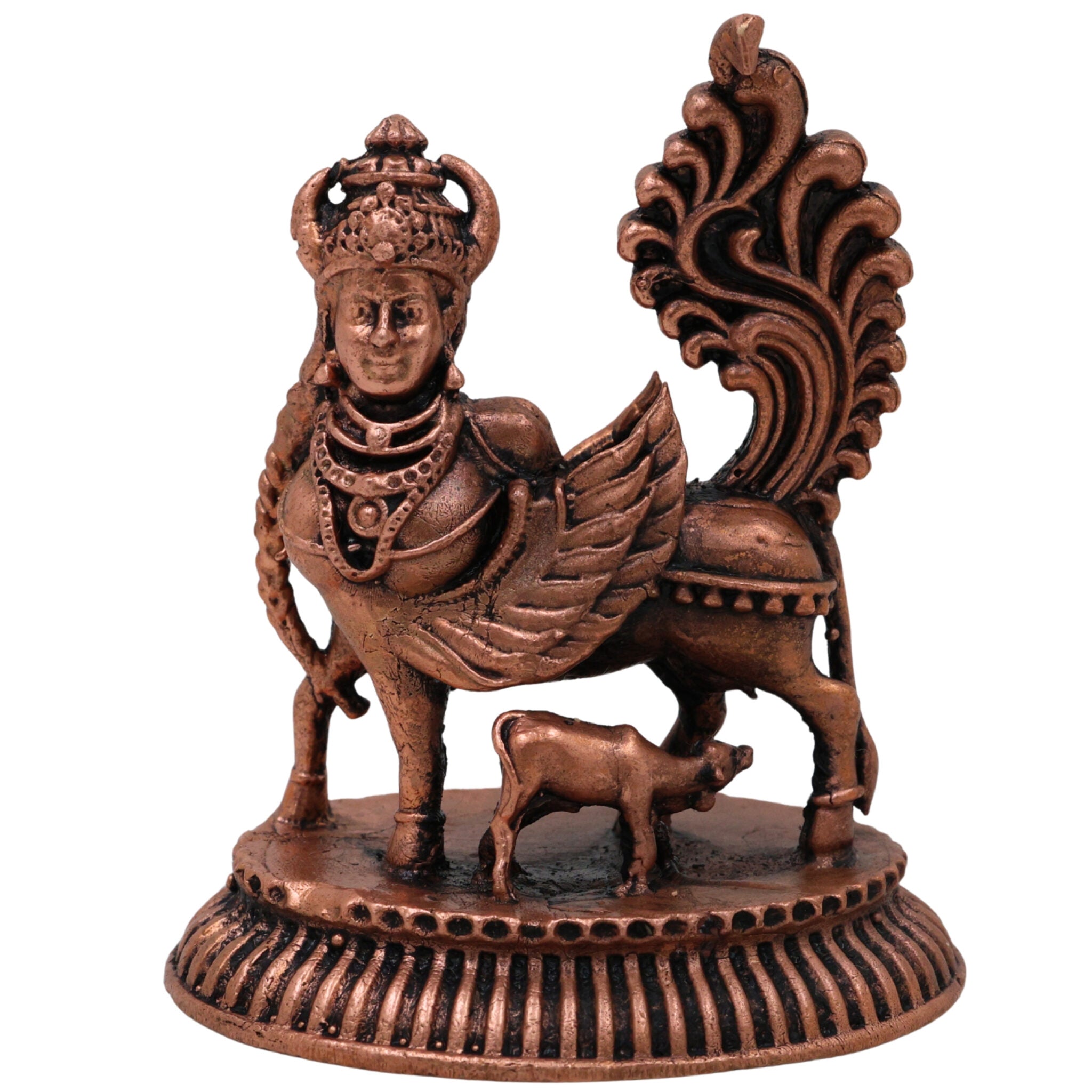 Copper Kamadhenu Idol, Tamra Gomata Cow Statue, Thamira Surabhi Nandini Murti for Pooja, Home Decor & Divine, Brown, 2.5 Inch, 1 Piece