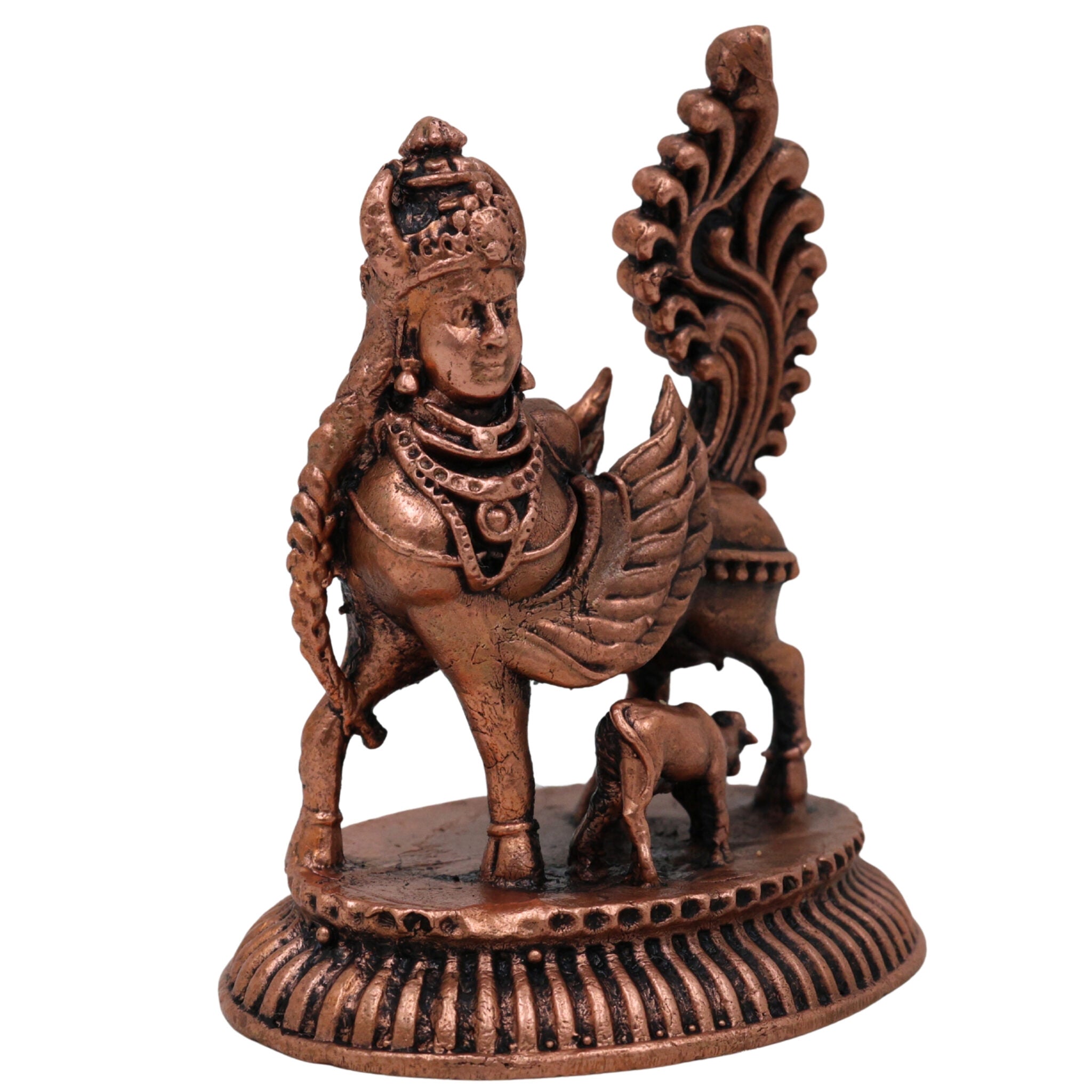 Copper Kamadhenu Idol, Tamra Gomata Cow Statue, Thamira Surabhi Nandini Murti for Pooja, Home Decor & Divine, Brown, 2.5 Inch, 1 Piece