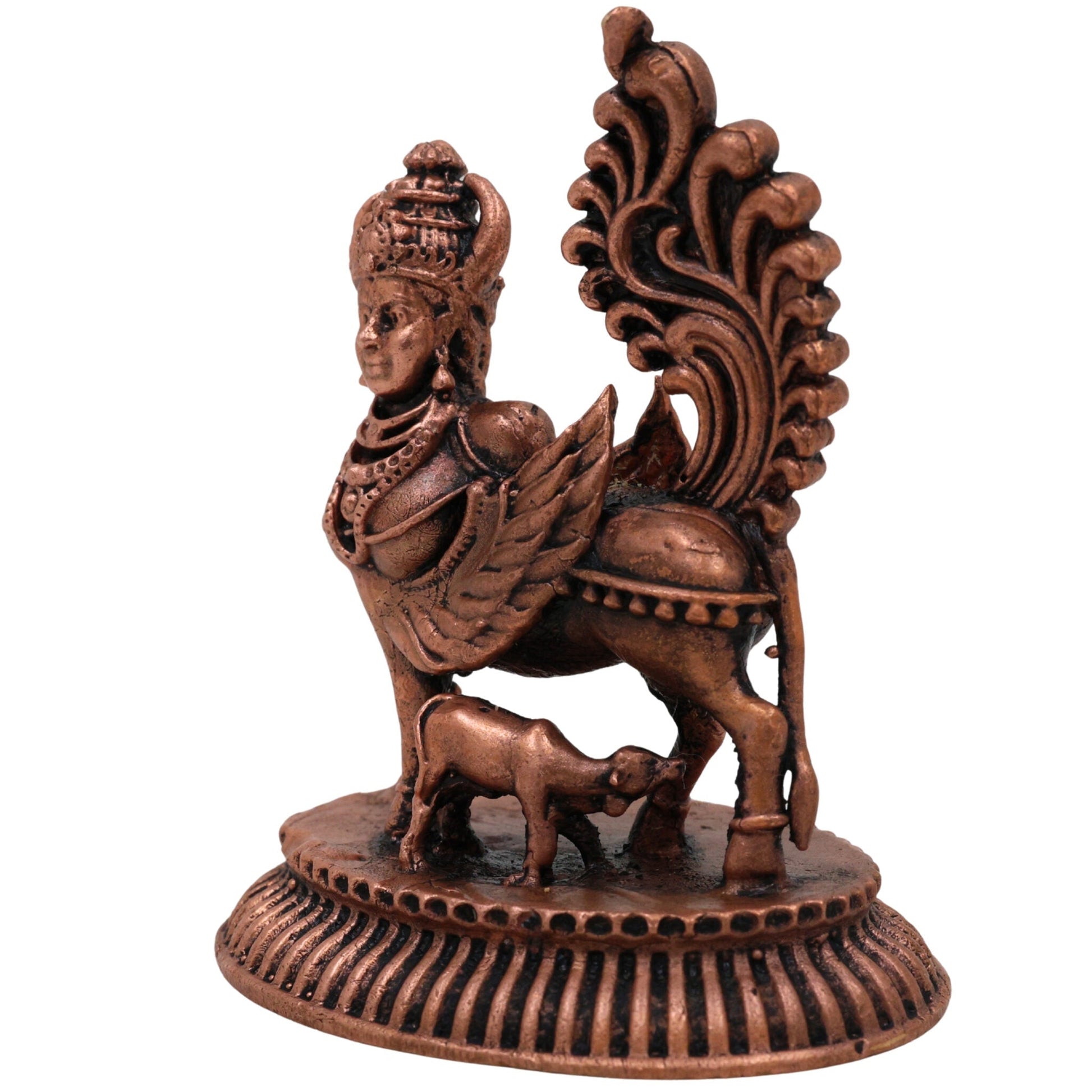 Copper Kamadhenu Idol, Tamra Gomata Cow Statue, Thamira Surabhi Nandini Murti for Pooja, Home Decor & Divine, Brown, 2.5 Inch, 1 Piece