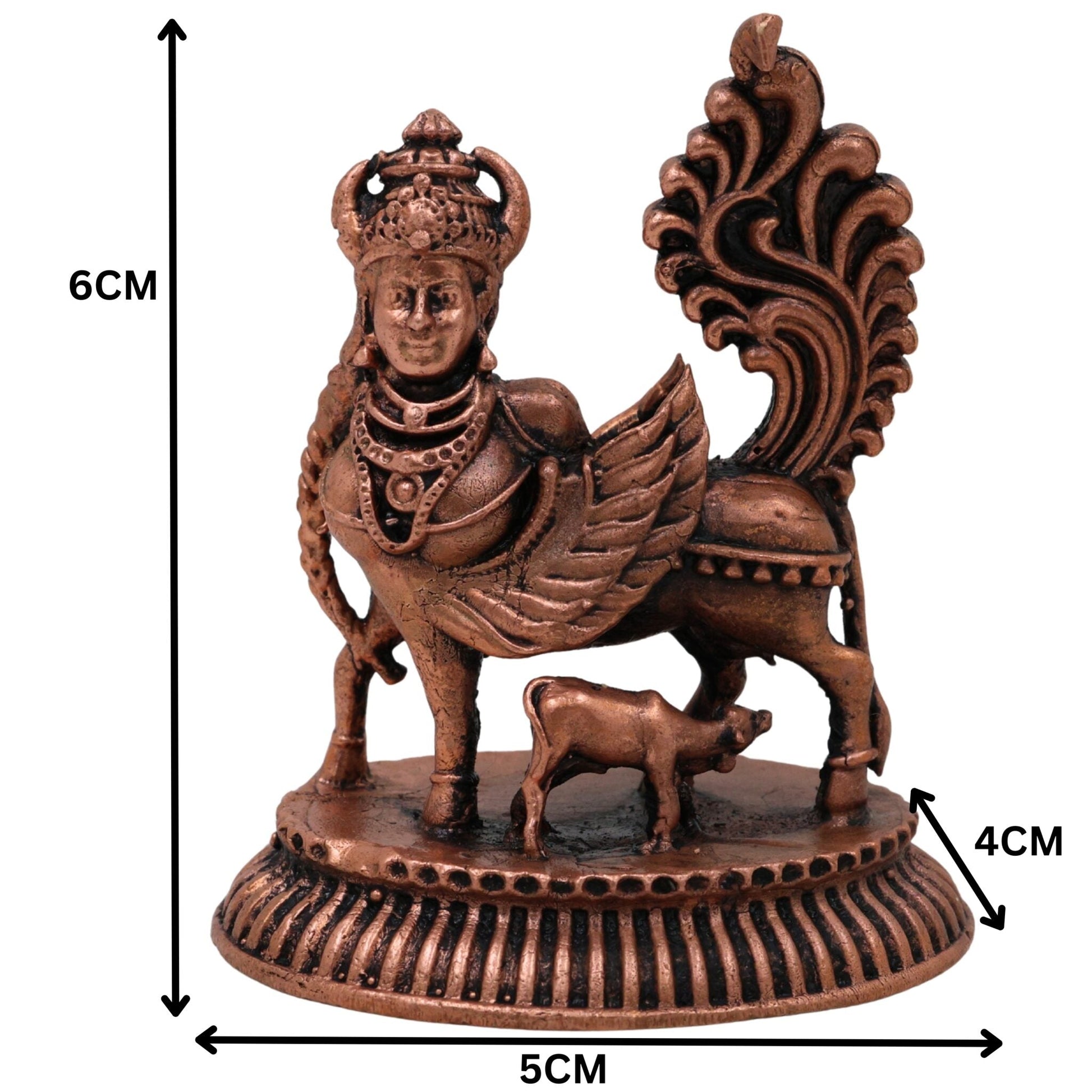 Copper Kamadhenu Idol, Tamra Gomata Cow Statue, Thamira Surabhi Nandini Murti for Pooja, Home Decor & Divine, Brown, 2.5 Inch, 1 Piece
