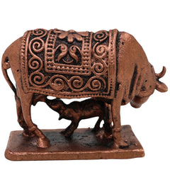 Copper Kamadhenu Idol, Tamra Gomata Surabhi Cow Statue, Divine Kamadhenu Mata Murti for Pooja, Home Decor & Gifts, Brown, 1.5 Inch, 1 Piece