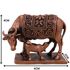 Copper Kamadhenu Idol, Tamra Gomata Surabhi Cow Statue, Divine Kamadhenu Mata Murti for Pooja, Home Decor & Gifts, Brown, 1.5 Inch, 1 Piece