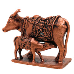 Copper Kamadhenu Idol Tamra Gomata Surabhi Cow Goddess Murti, Handcrafted Thamira Kamadhenu Statue for Pooja Home Decor Temple Gift, Brown, 2 Inch, 1 Piece
