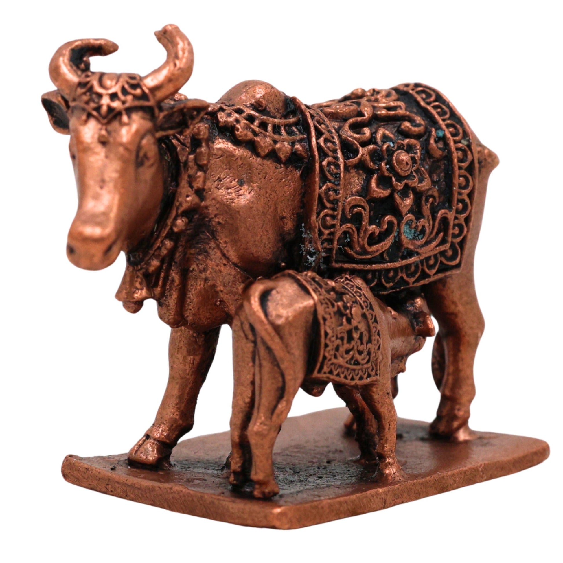 Copper Kamadhenu Idol Tamra Gomata Surabhi Cow Goddess Murti, Handcrafted Thamira Kamadhenu Statue for Pooja Home Decor Temple Gift, Brown, 2 Inch, 1 Piece
