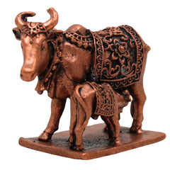 Copper Kamadhenu Idol Tamra Gomata Surabhi Cow Goddess Murti, Handcrafted Thamira Kamadhenu Statue for Pooja Home Decor Temple Gift, Brown, 2 Inch, 1 Piece