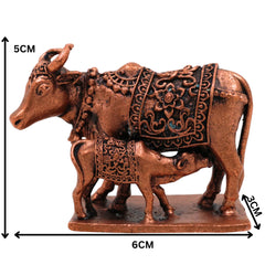 Copper Kamadhenu Idol Tamra Gomata Surabhi Cow Goddess Murti, Handcrafted Thamira Kamadhenu Statue for Pooja Home Decor Temple Gift, Brown, 2 Inch, 1 Piece