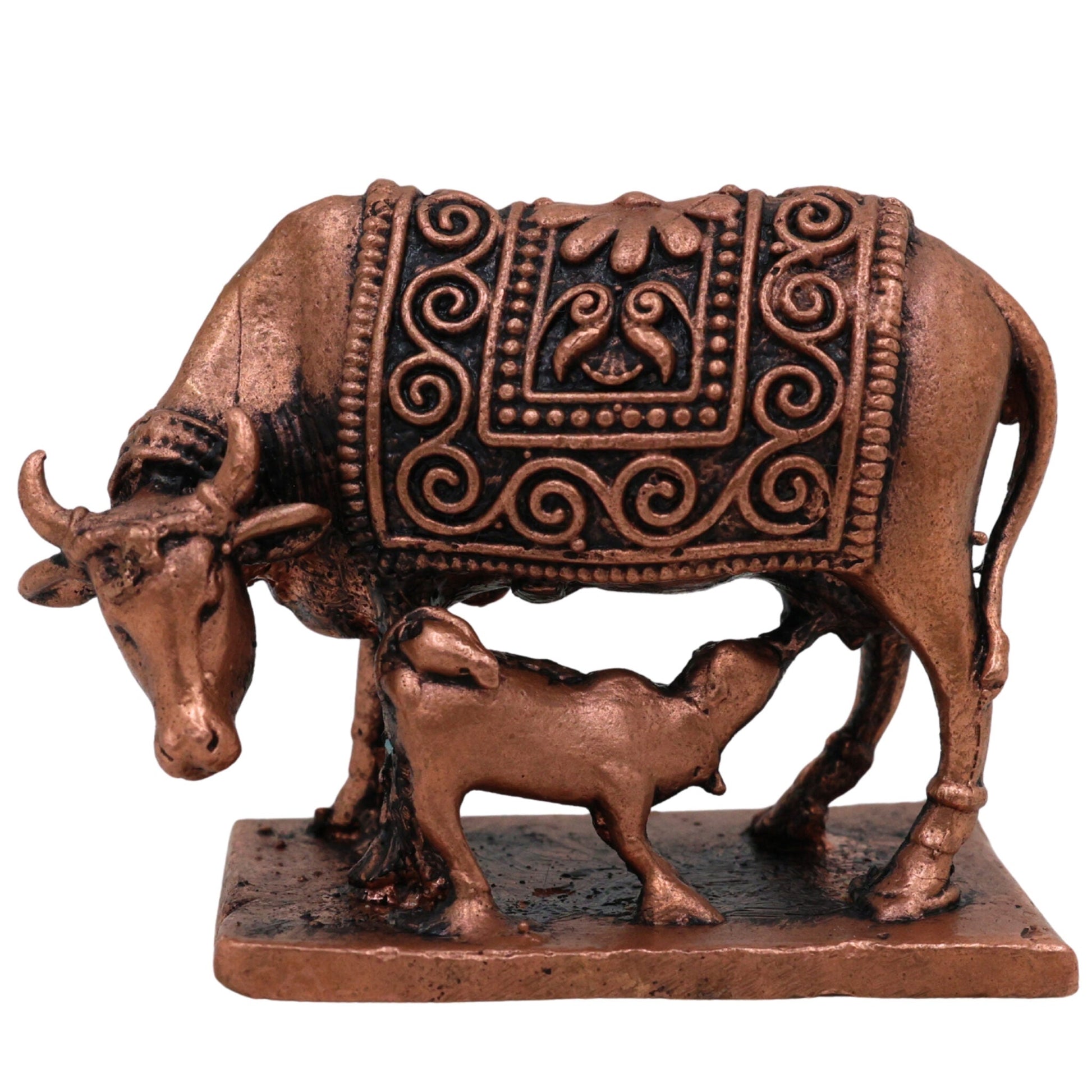 Pure Copper Kamadhenu Idol, Tamra Gomata Surabhi Cow Statue, Handcrafted Thamira Kamadhenu Murti for Pooja, Home Decor & Prosperity, Brown, 1.5 Inch, 1 Piece