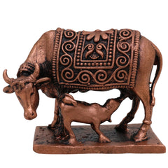 Pure Copper Kamadhenu Idol, Tamra Gomata Surabhi Cow Statue, Handcrafted Thamira Kamadhenu Murti for Pooja, Home Decor & Prosperity, Brown, 1.5 Inch, 1 Piece