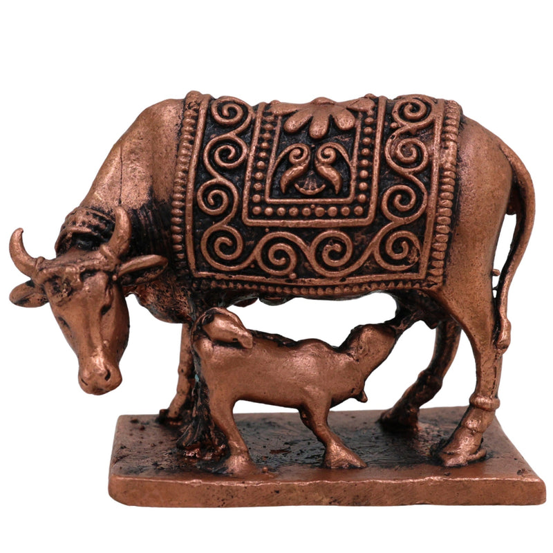 Pure Copper Kamadhenu Idol, Tamra Gomata Surabhi Cow Statue, Handcrafted Thamira Kamadhenu Murti for Pooja, Home Decor & Prosperity, Brown, 1.5 Inch, 1 Piece