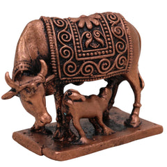 Pure Copper Kamadhenu Idol, Tamra Gomata Surabhi Cow Statue, Handcrafted Thamira Kamadhenu Murti for Pooja, Home Decor & Prosperity, Brown, 1.5 Inch, 1 Piece