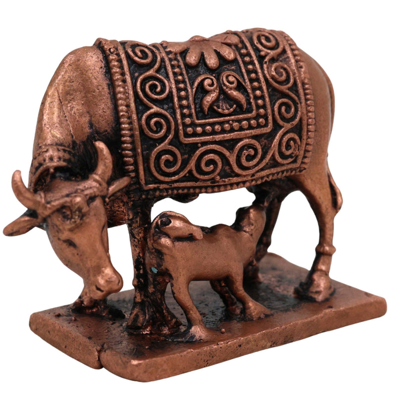 Pure Copper Kamadhenu Idol, Tamra Gomata Surabhi Cow Statue, Handcrafted Thamira Kamadhenu Murti for Pooja, Home Decor & Prosperity, Brown, 1.5 Inch, 1 Piece