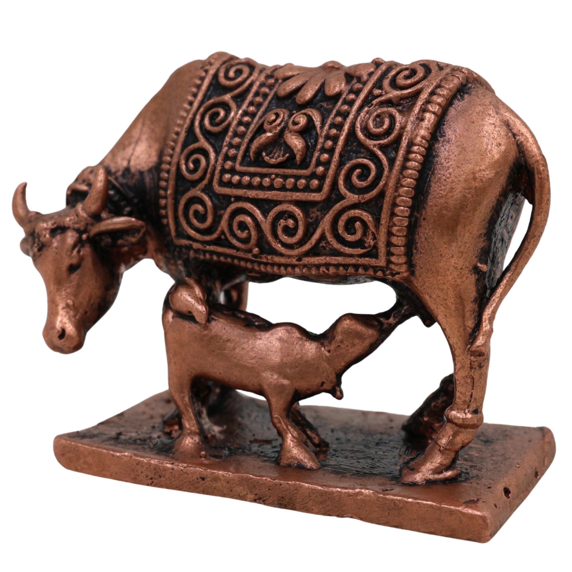 Pure Copper Kamadhenu Idol, Tamra Gomata Surabhi Cow Statue, Handcrafted Thamira Kamadhenu Murti for Pooja, Home Decor & Prosperity, Brown, 1.5 Inch, 1 Piece