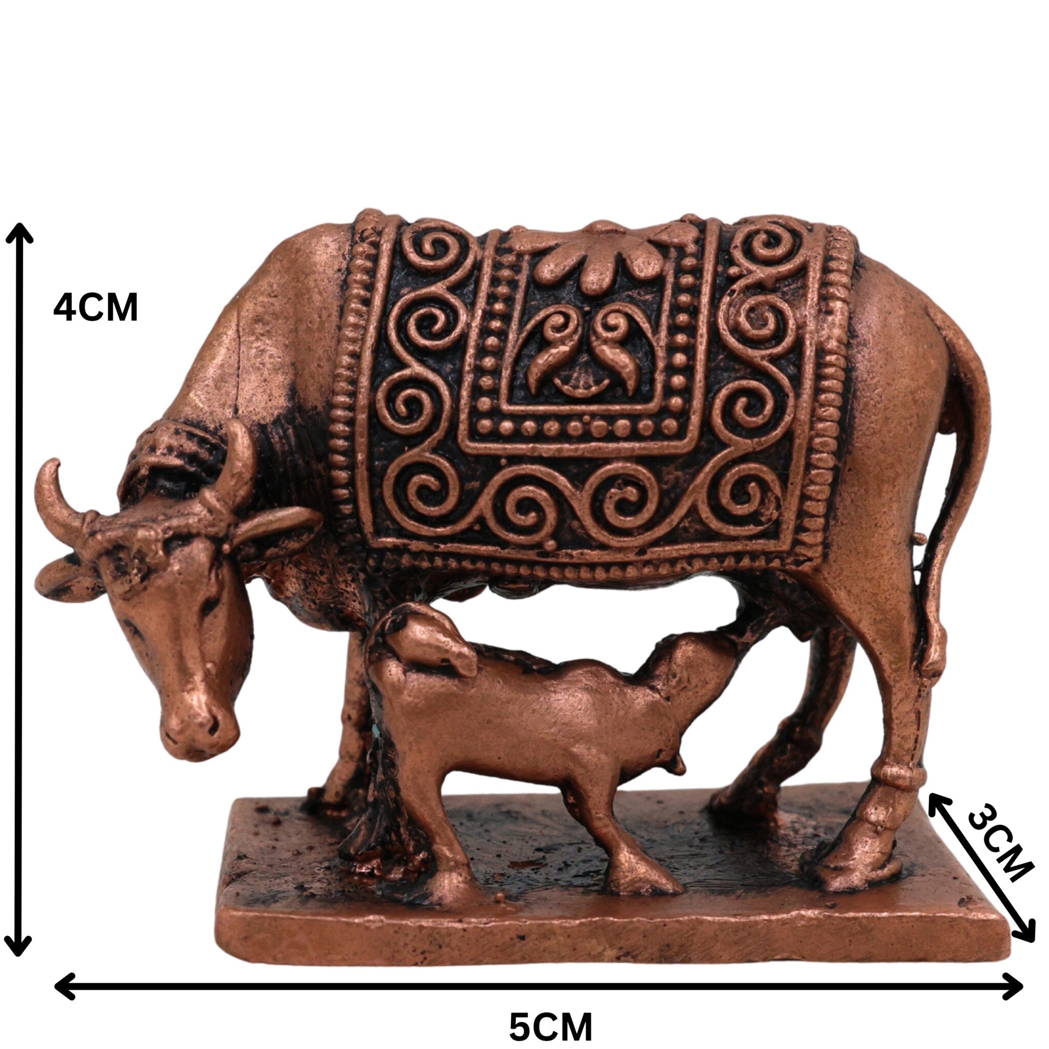 Pure Copper Kamadhenu Idol, Tamra Gomata Surabhi Cow Statue, Handcrafted Thamira Kamadhenu Murti for Pooja, Home Decor & Prosperity, Brown, 1.5 Inch, 1 Piece