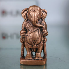 Pure Copper Yedmunji Ganesha Idol, Handcrafted Tamra Ganapati Vinayaka Statue, Thamira Ganesh Murti for Home Temple Pooja Decor & Spiritual Gift, Brown, 2.5 Inch, 1 Piece
