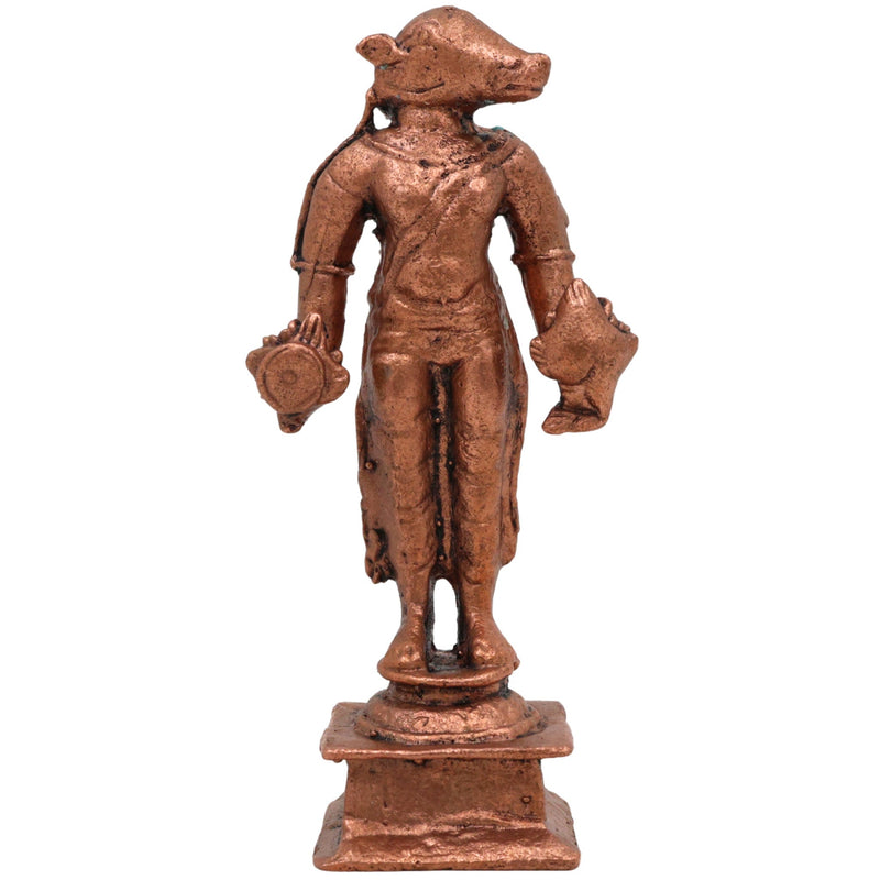 Copper Varaha Idol, Tamra Varaha Murti, Varaha Swamy Statue, Varaha Bhagavan Vigraham, Handcrafted Pooja Showpiece, Brown, 3 Inch, 1 Piece