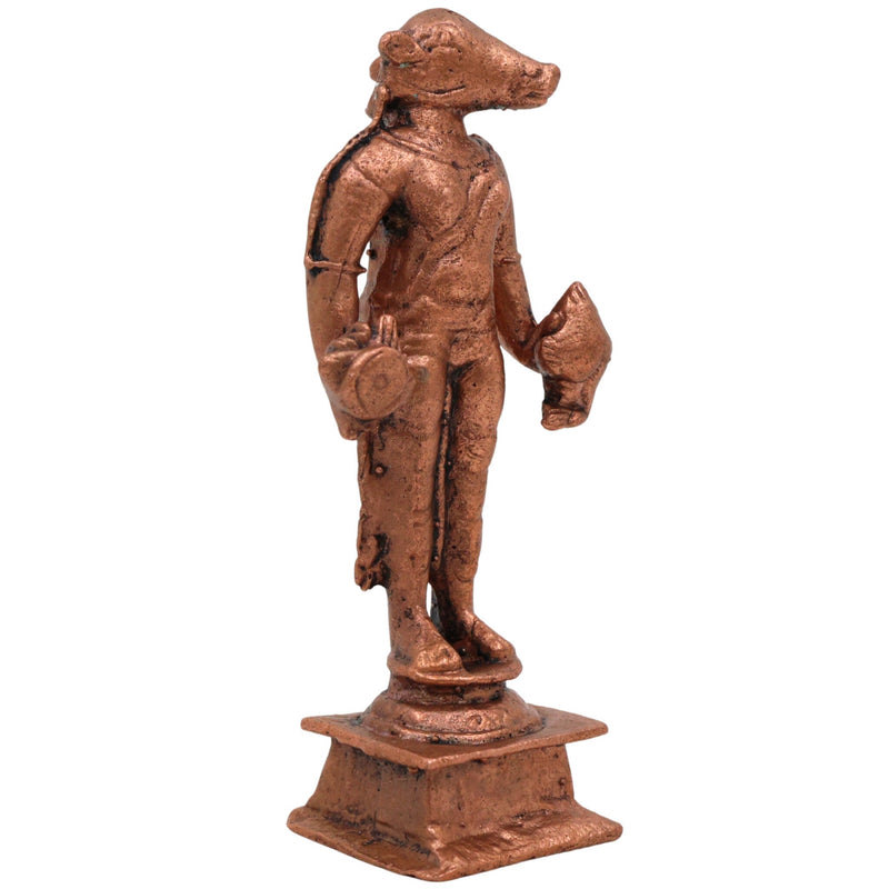 Copper Varaha Idol, Tamra Varaha Murti, Varaha Swamy Statue, Varaha Bhagavan Vigraham, Handcrafted Pooja Showpiece, Brown, 3 Inch, 1 Piece