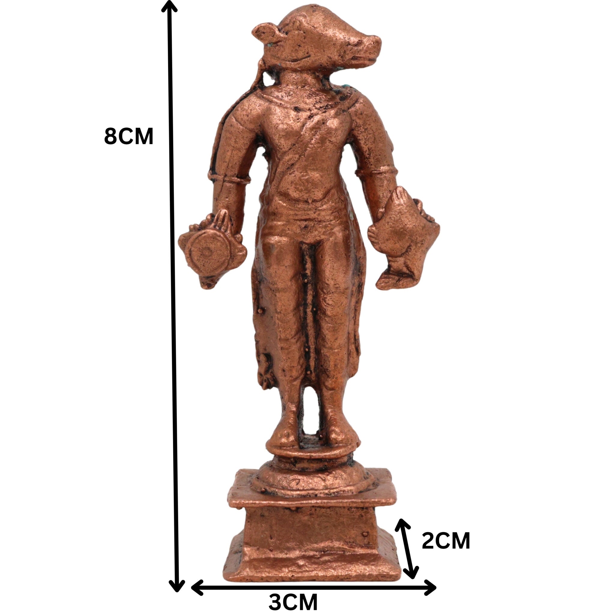 Copper Varaha Idol, Tamra Varaha Murti, Varaha Swamy Statue, Varaha Bhagavan Vigraham, Handcrafted Pooja Showpiece, Brown, 3 Inch, 1 Piece