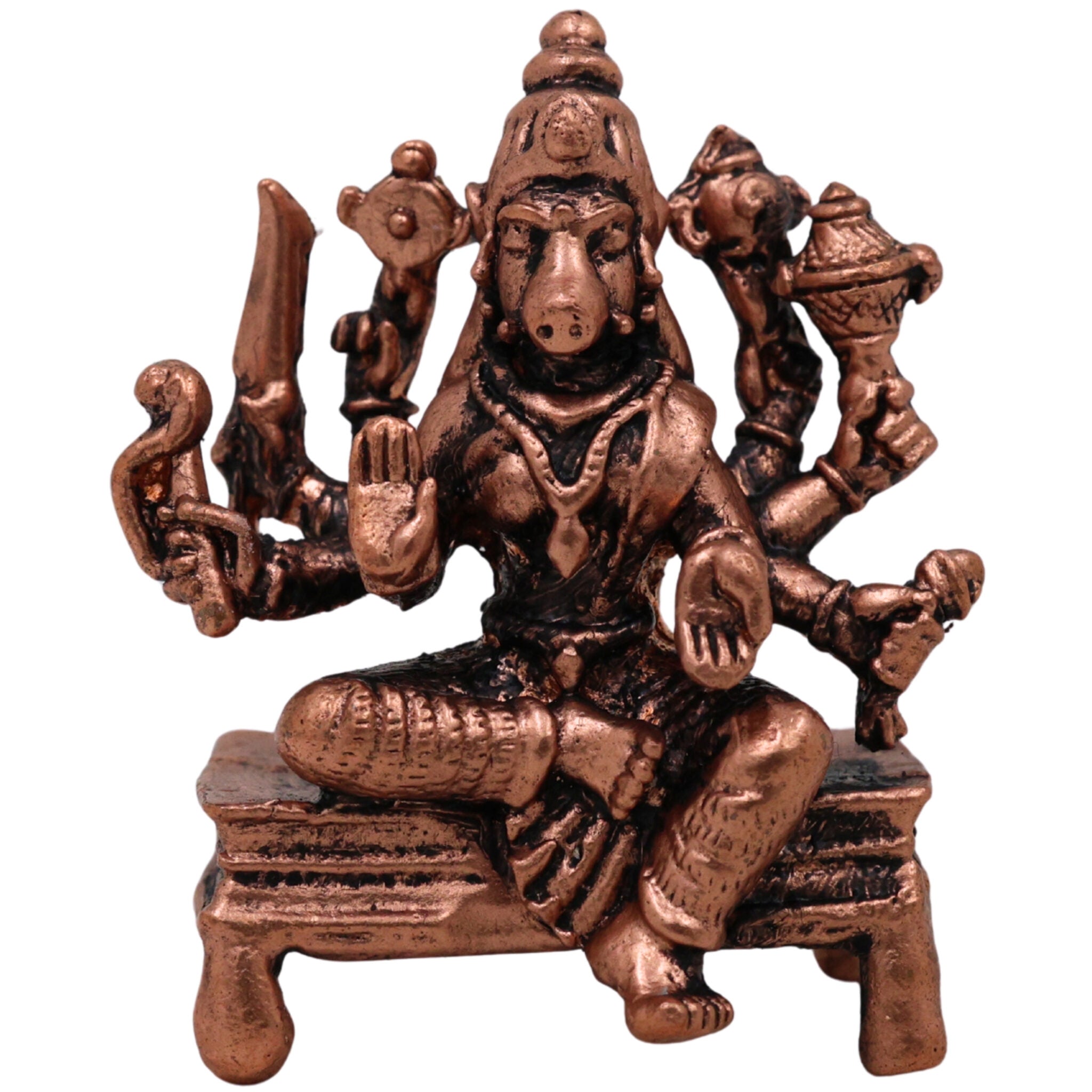 Handcrafted Copper Varahi Amman Idol, Tamra Varahi Devi Murti, Thamira Varahi Amman Statue for Pooja, Home Decor & Gifts, Brown, 1.5 Inch, 1 Piece