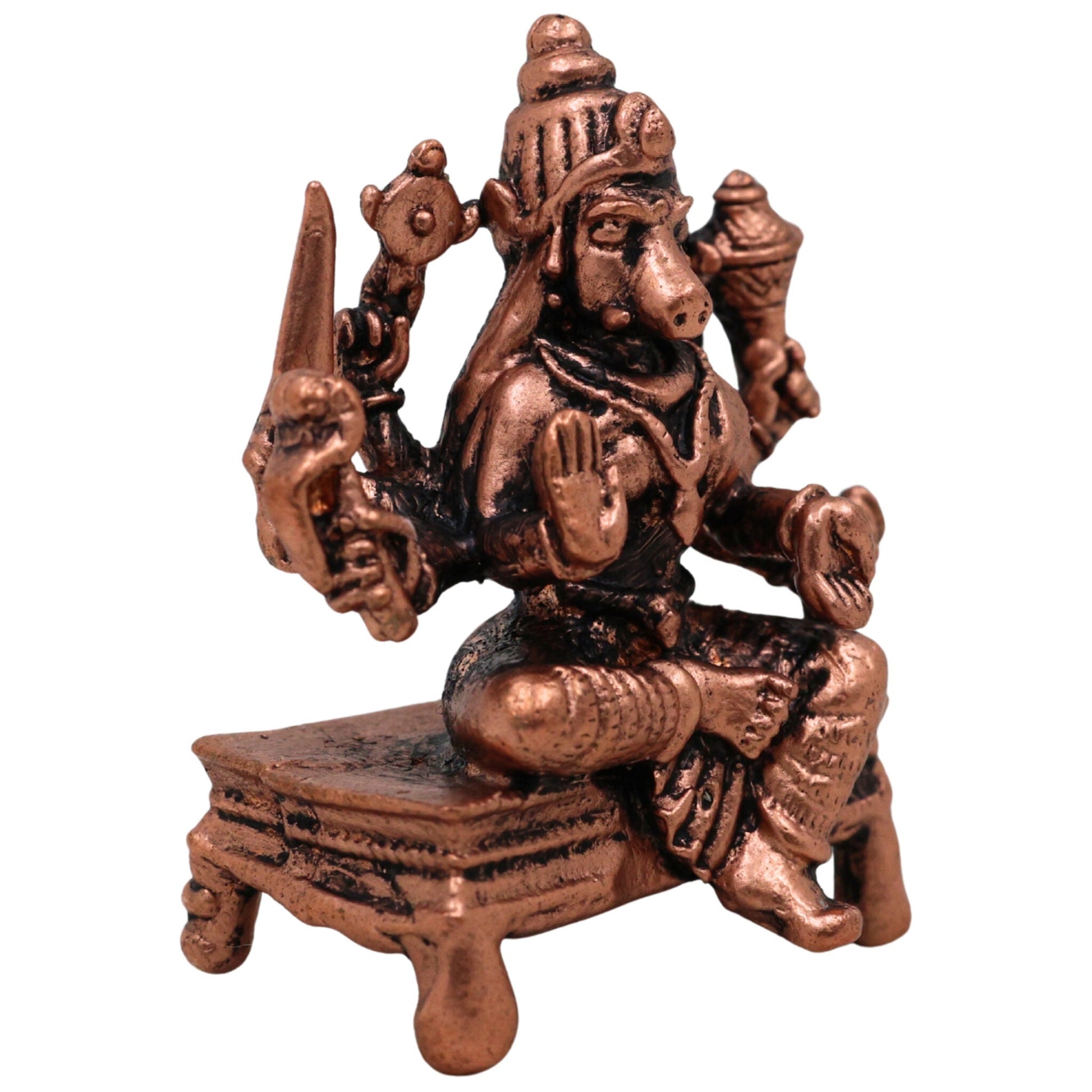 Handcrafted Copper Varahi Amman Idol, Tamra Varahi Devi Murti, Thamira Varahi Amman Statue for Pooja, Home Decor & Gifts, Brown, 1.5 Inch, 1 Piece