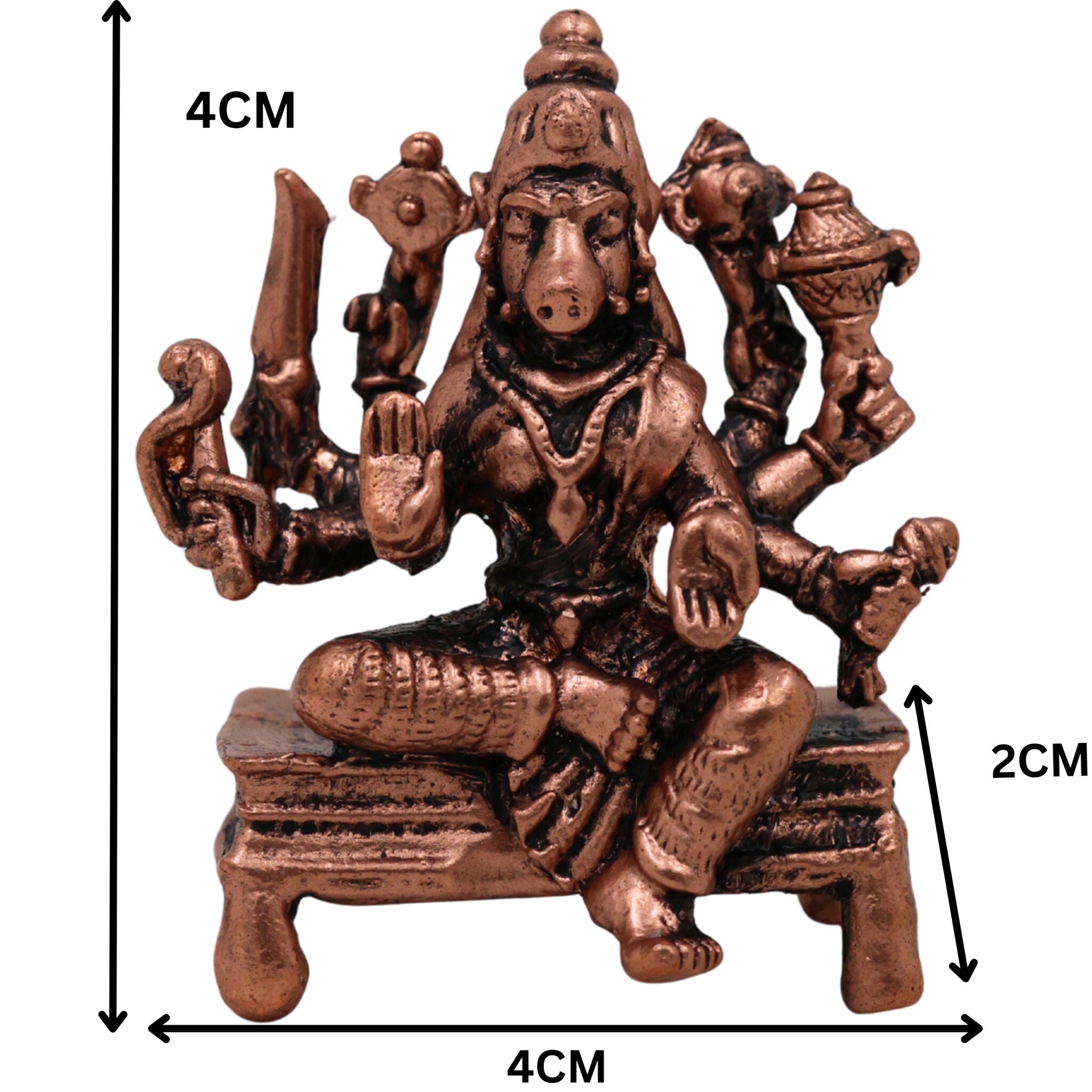 Handcrafted Copper Varahi Amman Idol, Tamra Varahi Devi Murti, Thamira Varahi Amman Statue for Pooja, Home Decor & Gifts, Brown, 1.5 Inch, 1 Piece