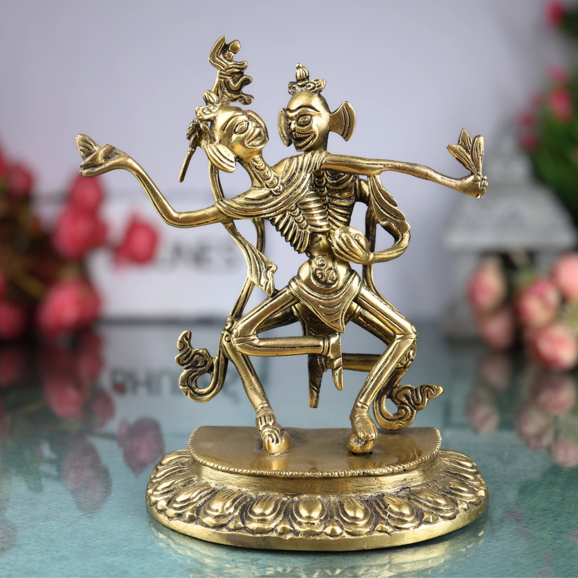 Brass Dancing Skeleton Showpiece, Handmade Peetal Anatomical Figurine, Pital Bone Art Sculpture, Brass Skeleton Home Decor, Gold, 8 Inch, 1 Piece