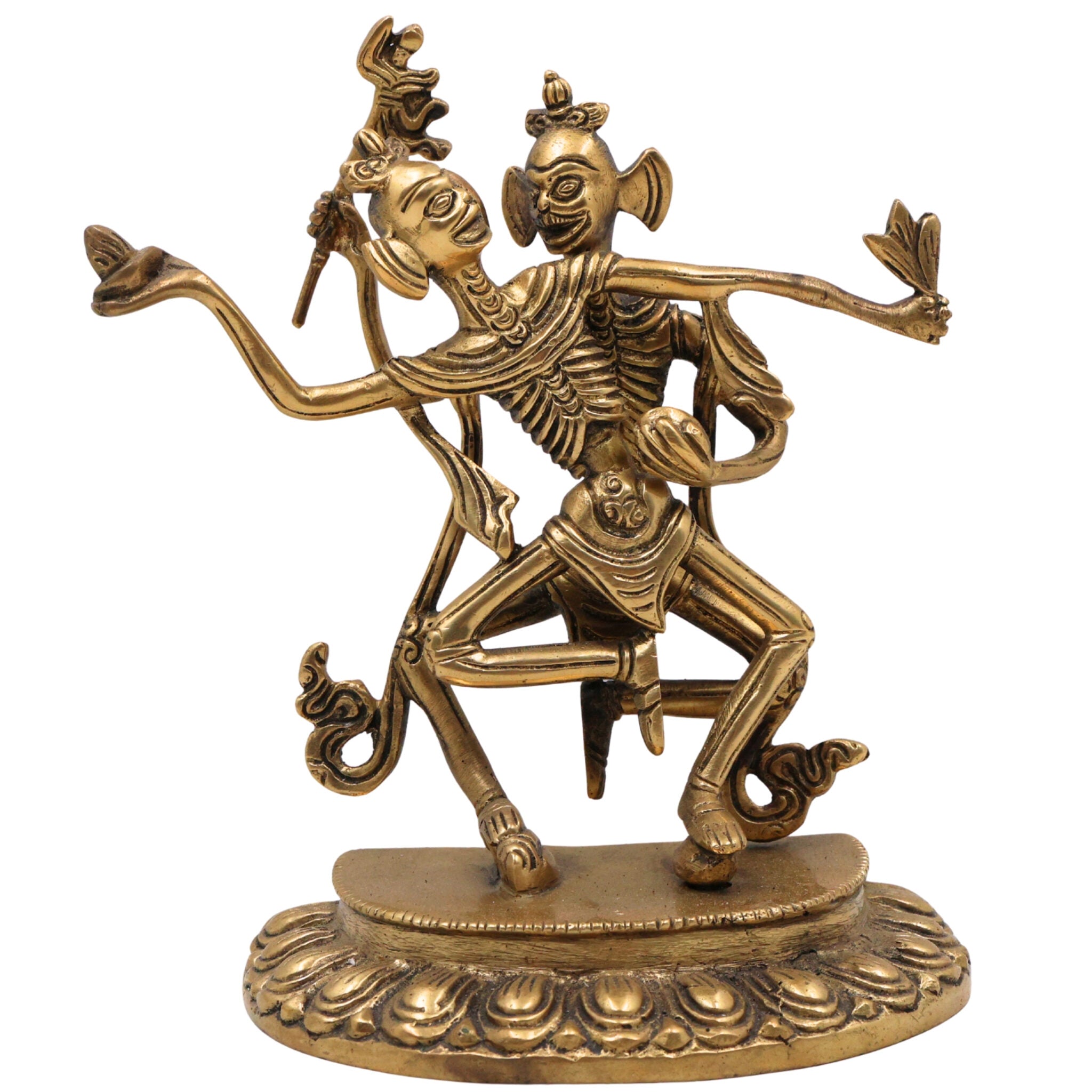 Brass Dancing Skeleton Showpiece, Handmade Peetal Anatomical Figurine, Pital Bone Art Sculpture, Brass Skeleton Home Decor, Gold, 8 Inch, 1 Piece