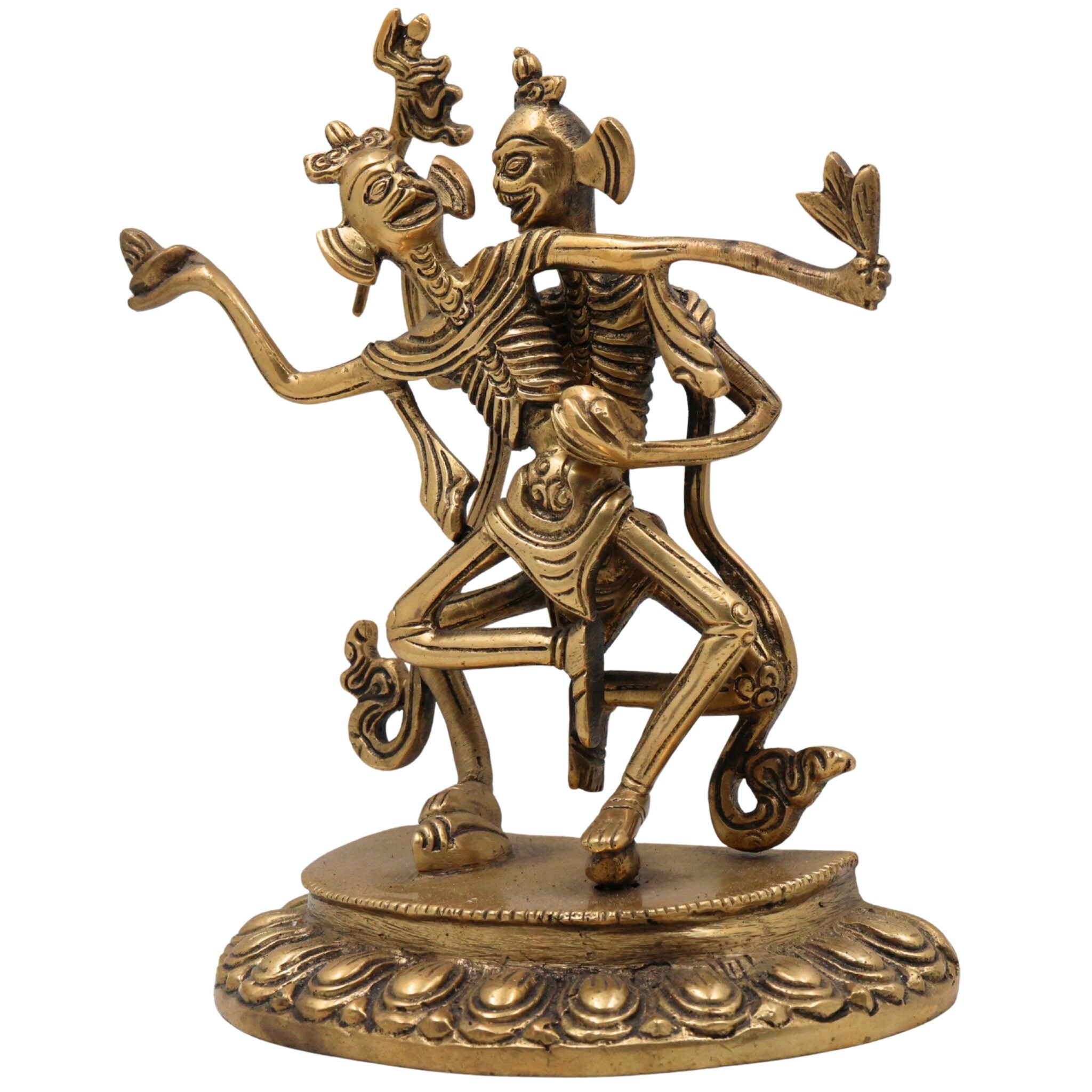 Brass Dancing Skeleton Showpiece, Handmade Peetal Anatomical Figurine, Pital Bone Art Sculpture, Brass Skeleton Home Decor, Gold, 8 Inch, 1 Piece