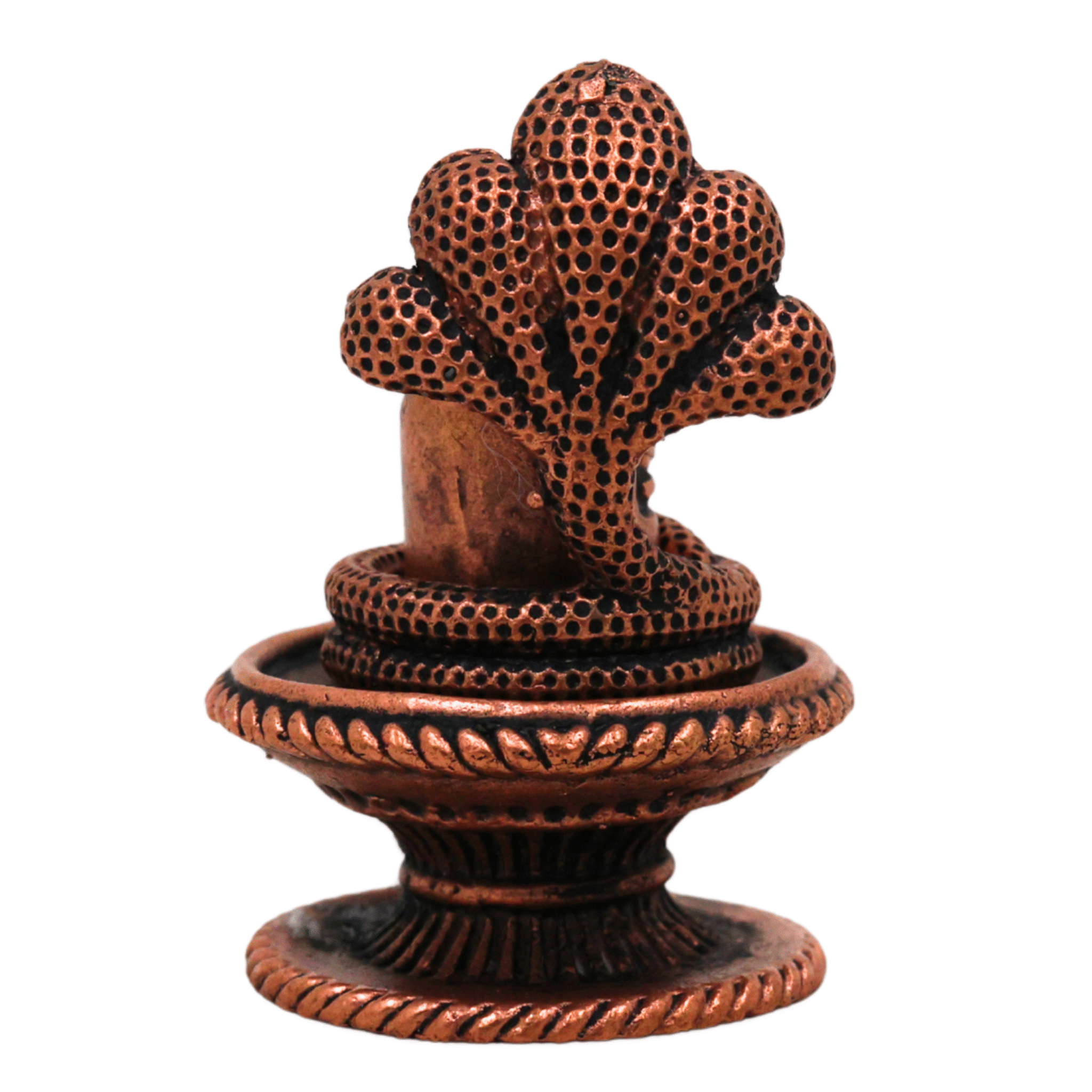 Copper Shivalingam Tamra Shiva Lingam Idol, Handcrafted Naga Aura Mahalingam, Jyotirlinga Pooja Murti, Brown, 1.5 Inch, 1 Piece