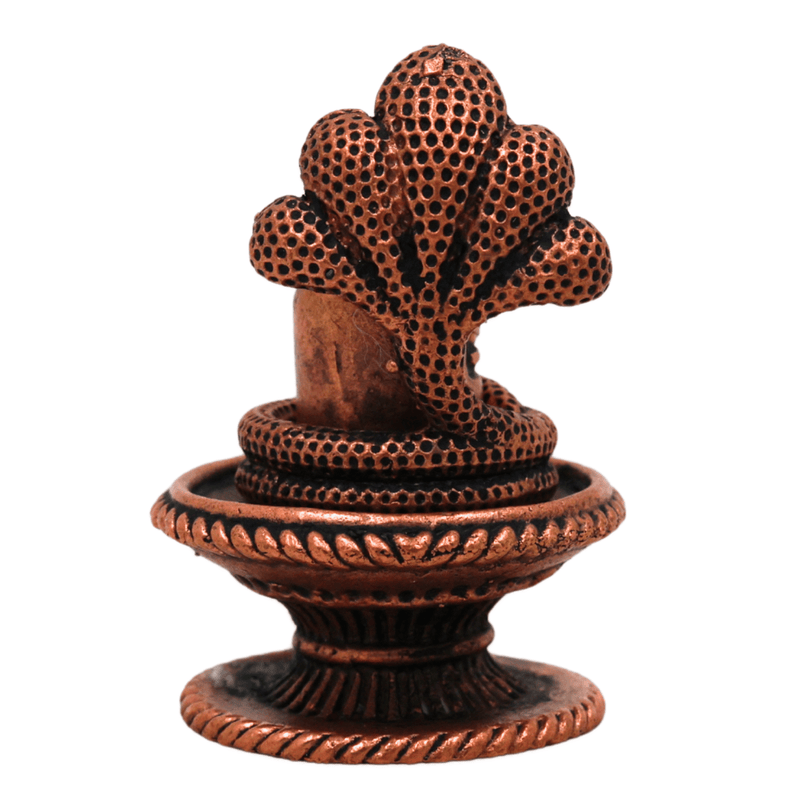 Copper Shivalingam Tamra Shiva Lingam Idol, Handcrafted Naga Aura Mahalingam, Jyotirlinga Pooja Murti, Brown, 1.5 Inch, 1 Piece