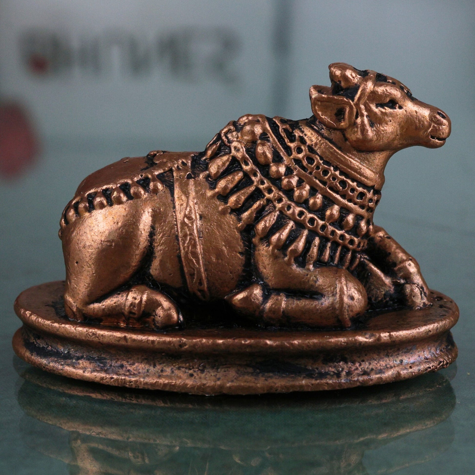 Pure Copper Nandi Idol, Handcrafted Nandikeshwara Murti, Sacred Vrishabha Nandideva Statue for Puja, Temple & Home Decor, Brown, 1 Inch, 1 Piece