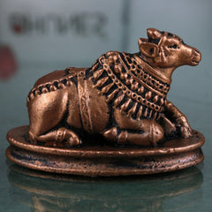 Pure Copper Nandi Idol, Handcrafted Nandikeshwara Murti, Sacred Vrishabha Nandideva Statue for Puja, Temple & Home Decor, Brown, 1 Inch, 1 Piece