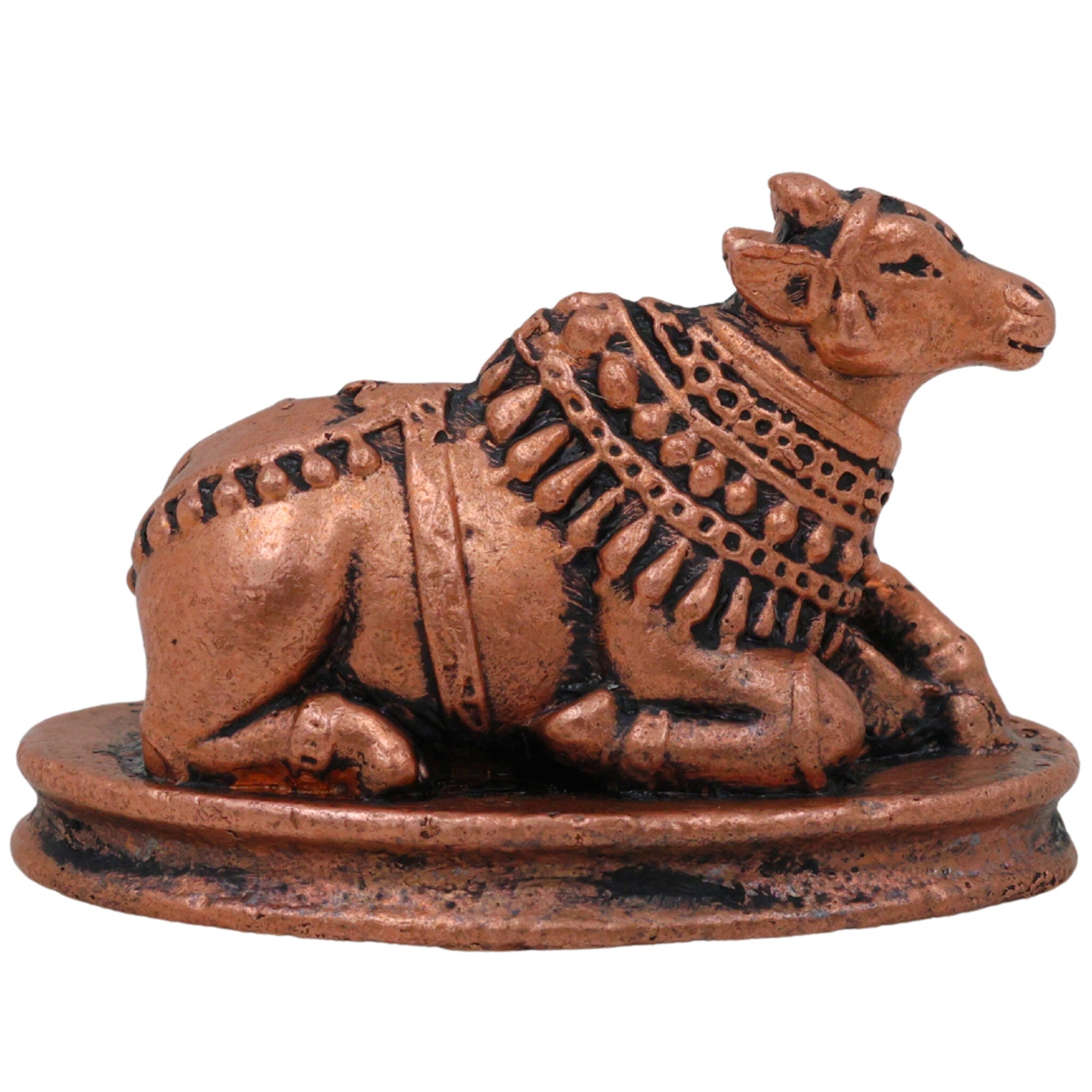 Pure Copper Nandi Idol, Handcrafted Nandikeshwara Murti, Sacred Vrishabha Nandideva Statue for Puja, Temple & Home Decor, Brown, 1 Inch, 1 Piece