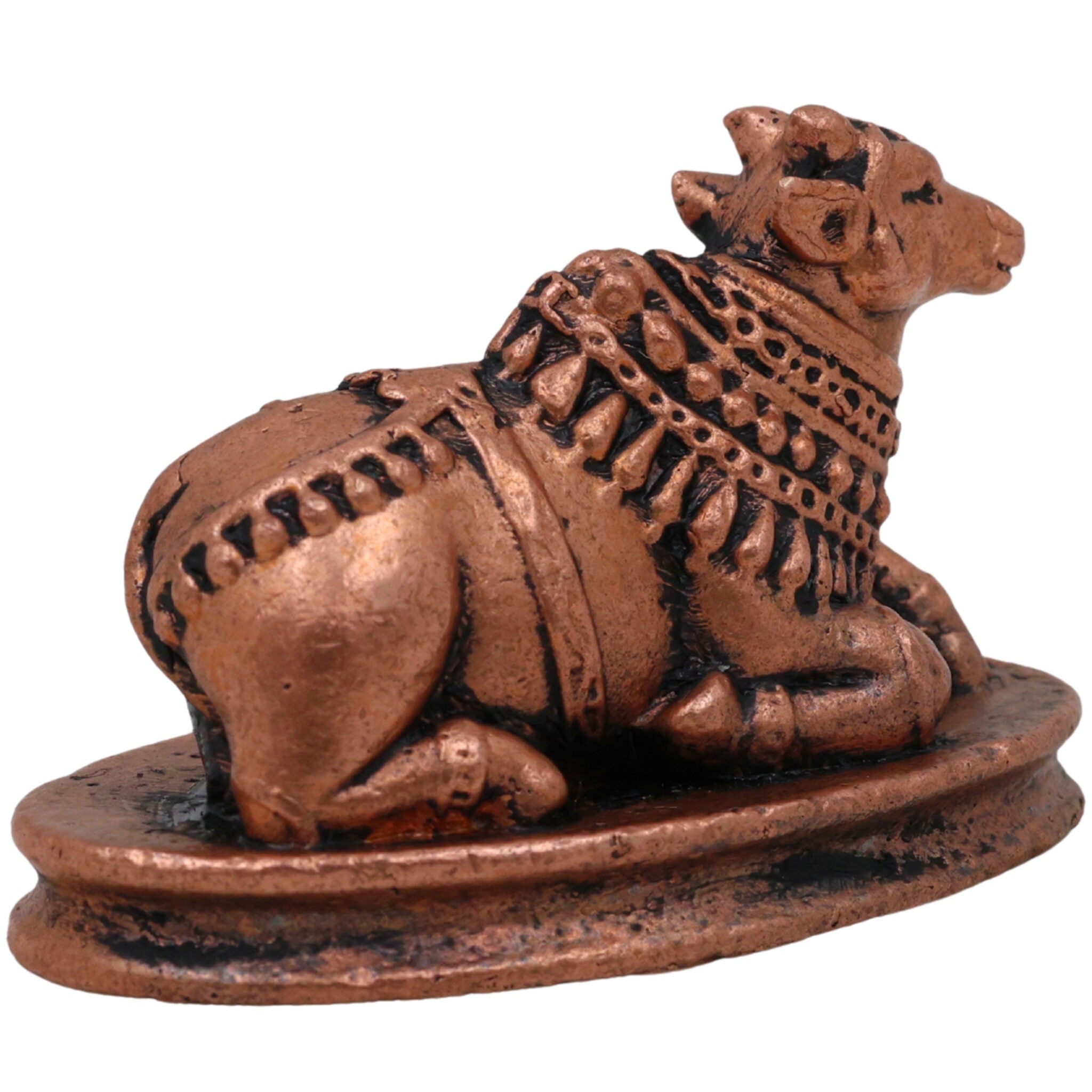 Pure Copper Nandi Idol, Handcrafted Nandikeshwara Murti, Sacred Vrishabha Nandideva Statue for Puja, Temple & Home Decor, Brown, 1 Inch, 1 Piece