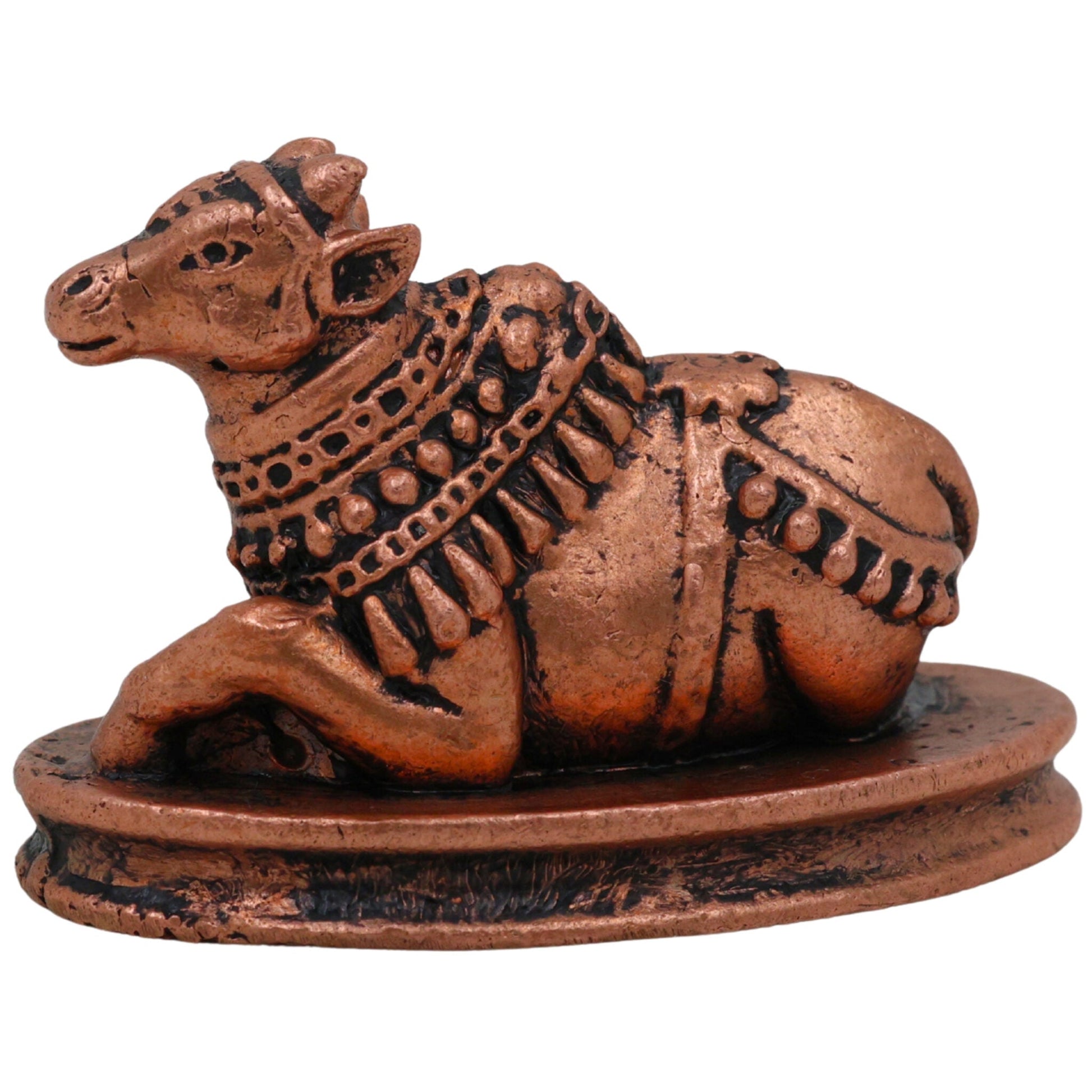Pure Copper Nandi Idol, Handcrafted Nandikeshwara Murti, Sacred Vrishabha Nandideva Statue for Puja, Temple & Home Decor, Brown, 1 Inch, 1 Piece