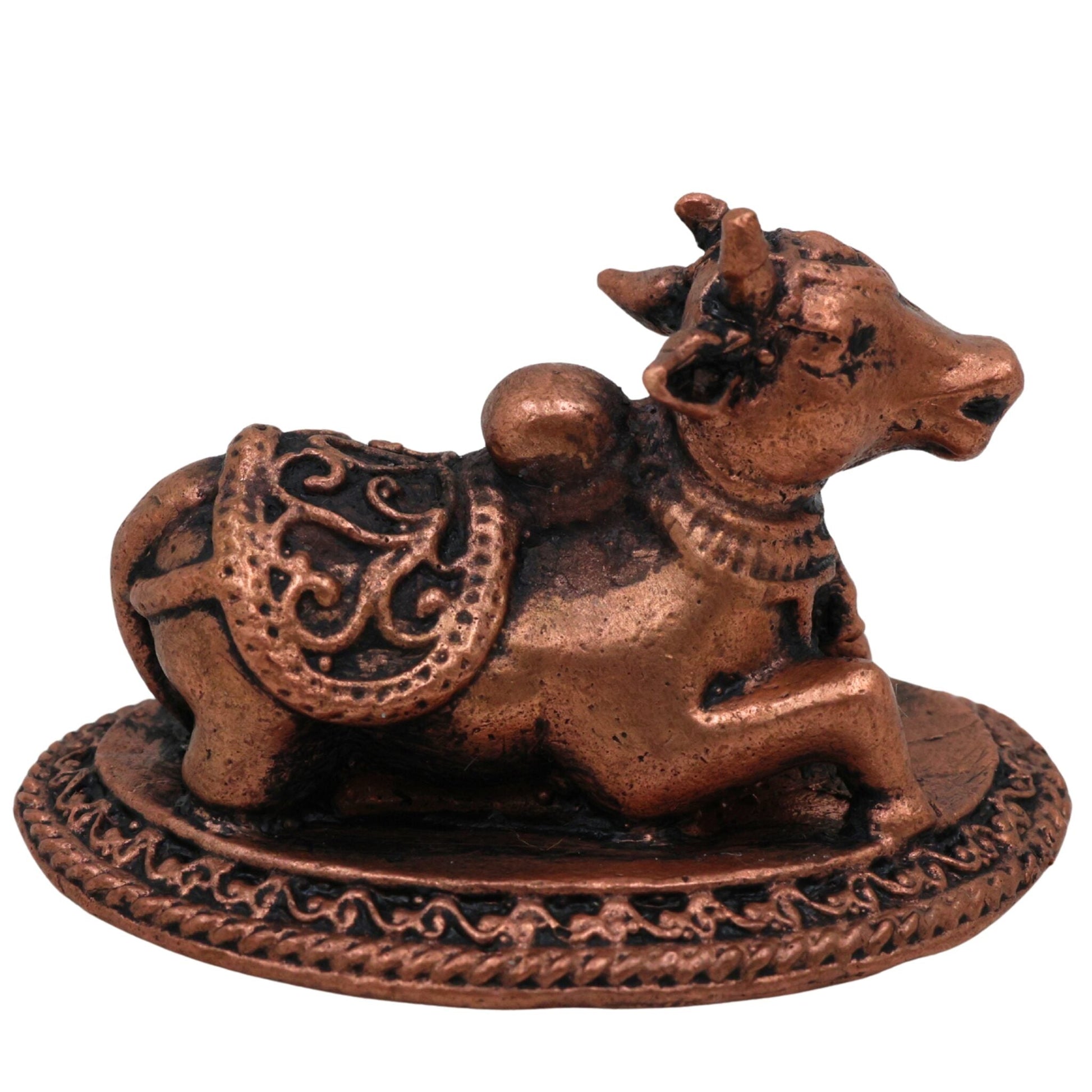 Copper Nandhi Murti, Tamra Shiva Bull, Temple Nandhi Figurine, Divine Basava, Shivalinga Nandikesha Statue, Brown, 1 Inch, 1 Piece