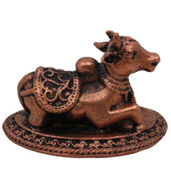 Copper Nandhi Murti, Tamra Shiva Bull, Temple Nandhi Figurine, Divine Basava, Shivalinga Nandikesha Statue, Brown, 1 Inch, 1 Piece