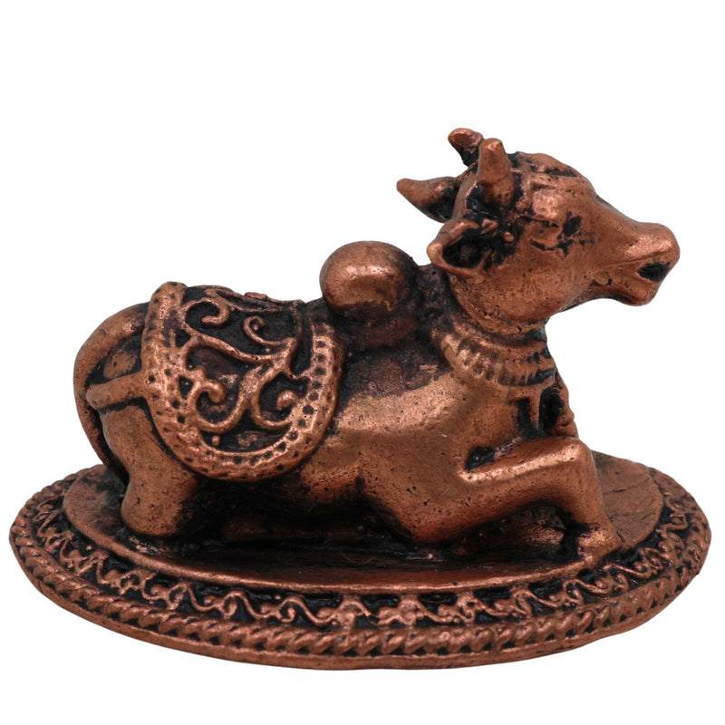 Copper Nandhi Murti, Tamra Shiva Bull, Temple Nandhi Figurine, Divine Basava, Shivalinga Nandikesha Statue, Brown, 1 Inch, 1 Piece