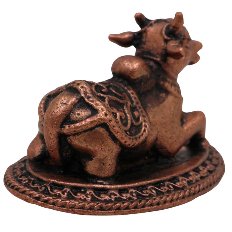 Copper Nandhi Murti, Tamra Shiva Bull, Temple Nandhi Figurine, Divine Basava, Shivalinga Nandikesha Statue, Brown, 1 Inch, 1 Piece