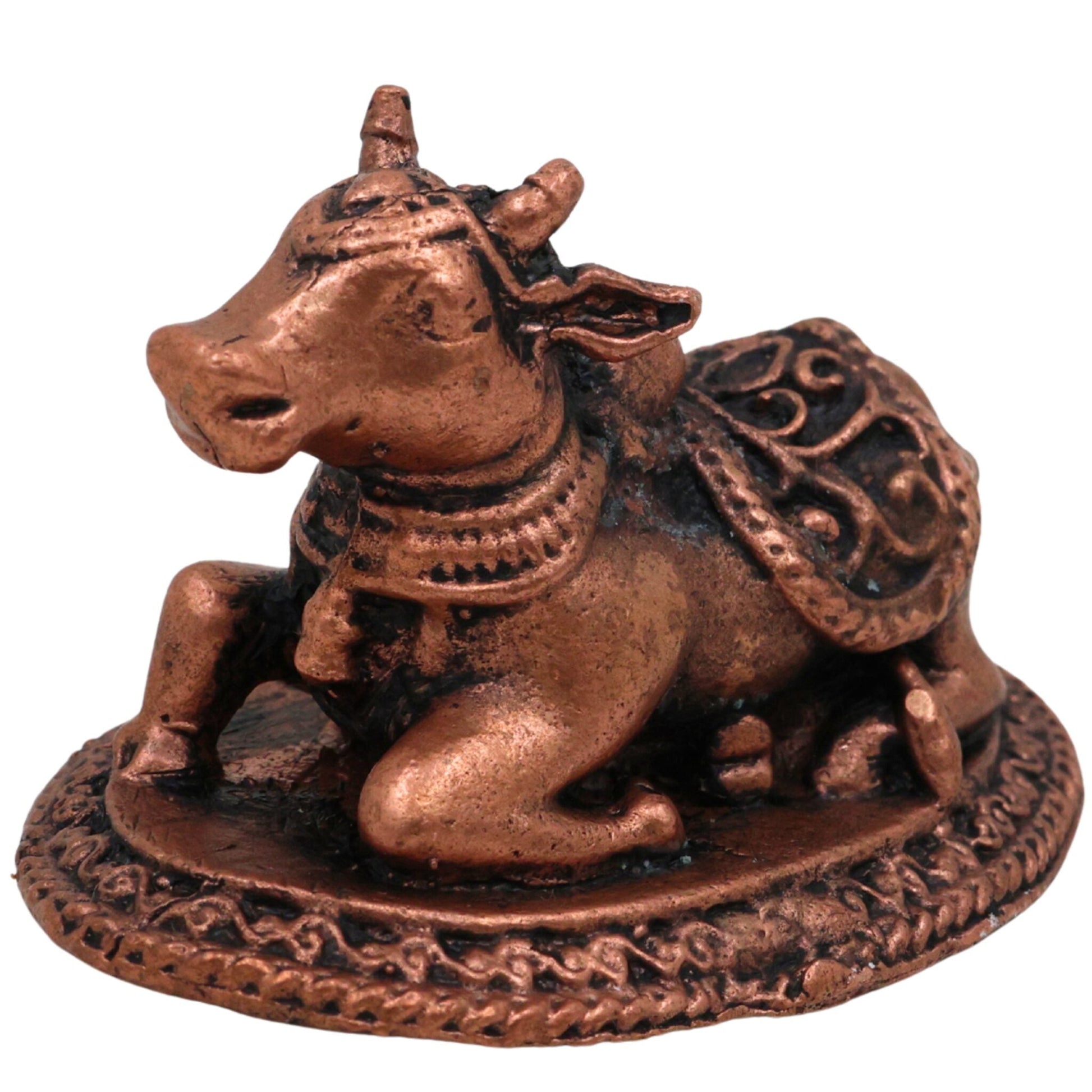 Copper Nandhi Murti, Tamra Shiva Bull, Temple Nandhi Figurine, Divine Basava, Shivalinga Nandikesha Statue, Brown, 1 Inch, 1 Piece