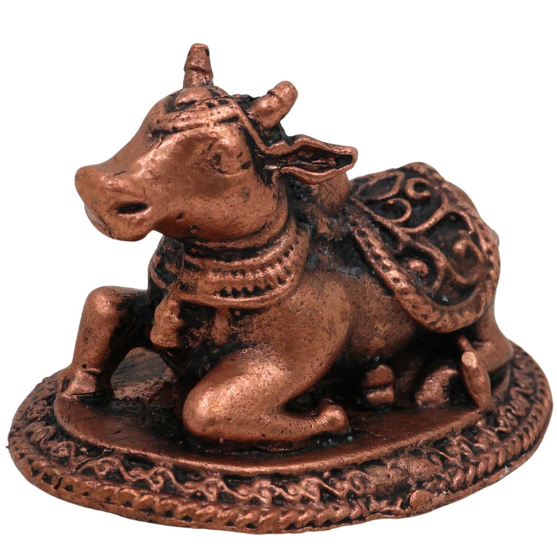 Copper Nandhi Murti, Tamra Shiva Bull, Temple Nandhi Figurine, Divine Basava, Shivalinga Nandikesha Statue, Brown, 1 Inch, 1 Piece