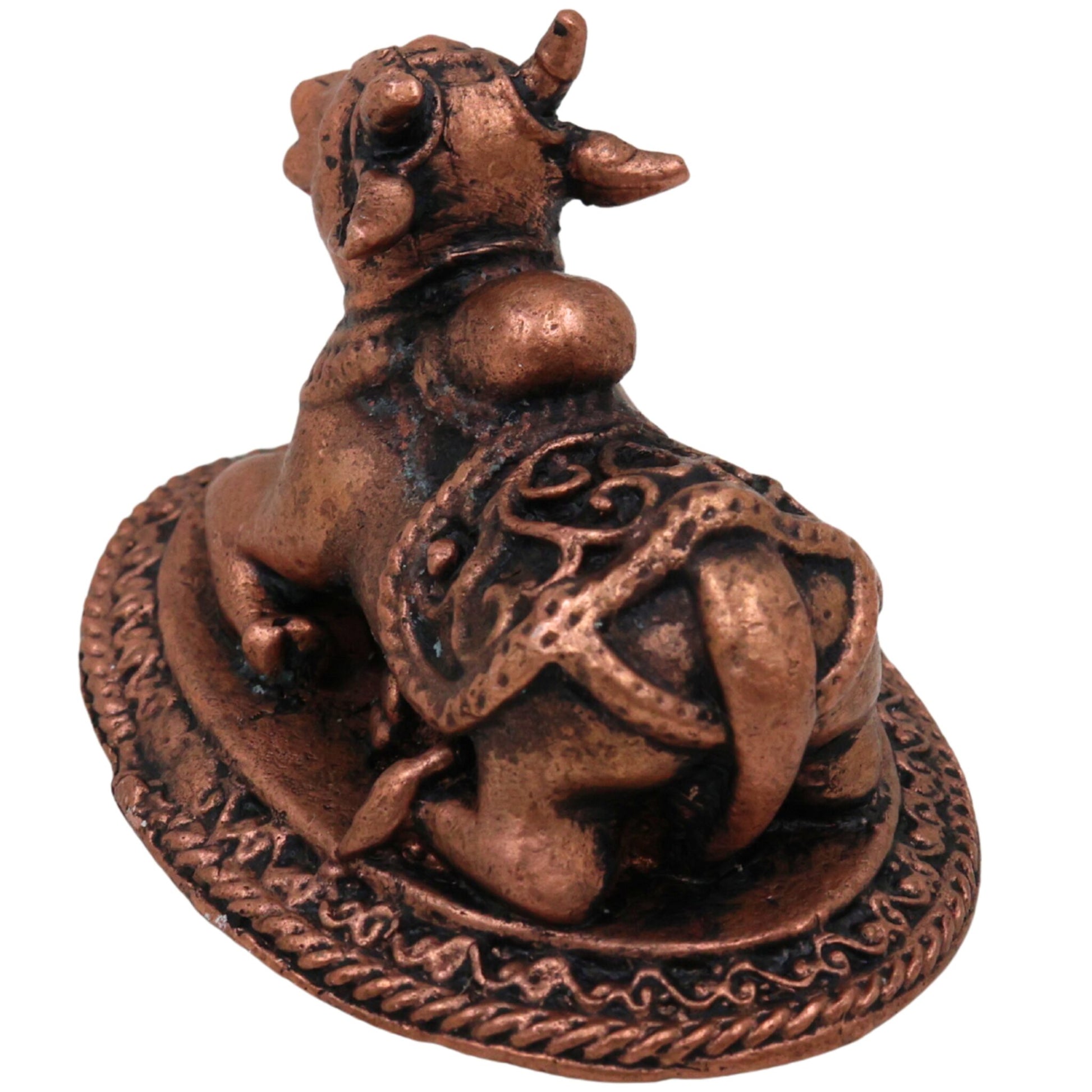 Copper Nandhi Murti, Tamra Shiva Bull, Temple Nandhi Figurine, Divine Basava, Shivalinga Nandikesha Statue, Brown, 1 Inch, 1 Piece
