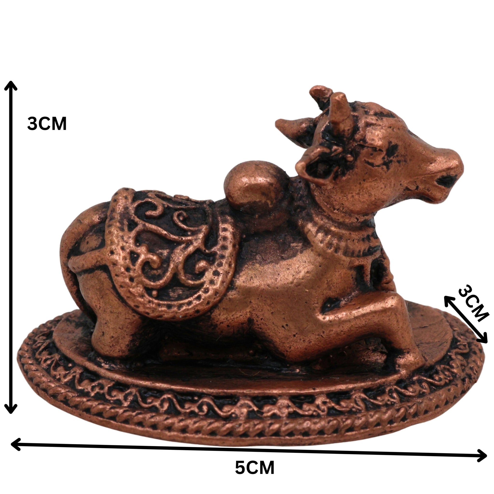 Copper Nandhi Murti, Tamra Shiva Bull, Temple Nandhi Figurine, Divine Basava, Shivalinga Nandikesha Statue, Brown, 1 Inch, 1 Piece